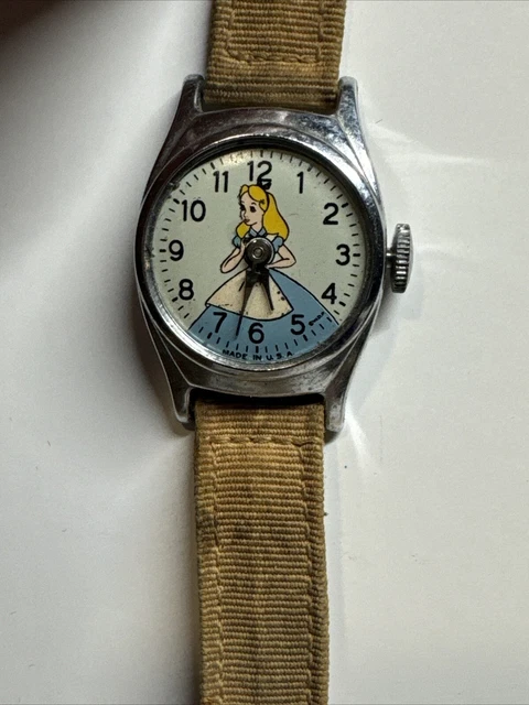 VINTAGE US TIME Disney 1950 s Alice In Wonderland Women s Wrist Watch With Band 42.50 PicClick