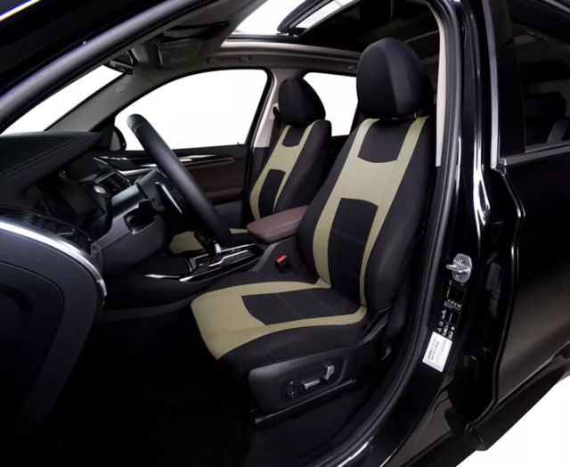 Car Seat Covers Protectors Washable Full Set Front Rear Black/Beige 9PC 5-Seater