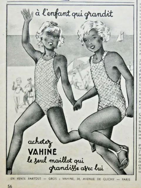 Publicité De Presse 1938 Achetez Vahiné Le Maillot Qui Grandisse Avec Lui Enfant