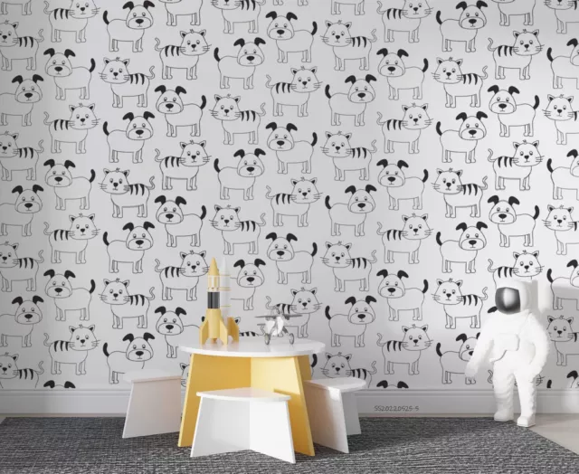 3D Cute Dog Cat Stick Figure Wallpaper Wall Mural Peel and Stick Wallpaper 810