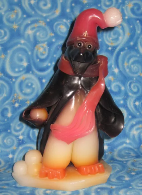 New Artist Signed Vintage Northern Lights Candle Christmas Snowball Penguin 8.5"