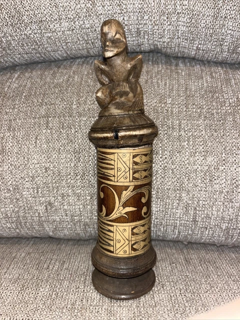 Indonesian / Balinese Handcrafted Wooden Carved Figure Lombok Container Box 8"