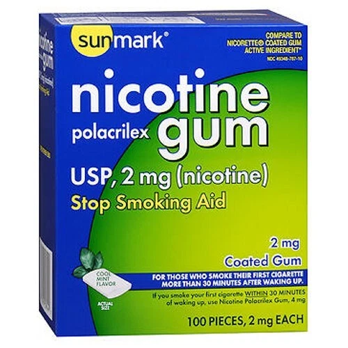 Nicotine Polacrilex Revêtu Gomme Cool Menthe 100 Chaque 2 MG