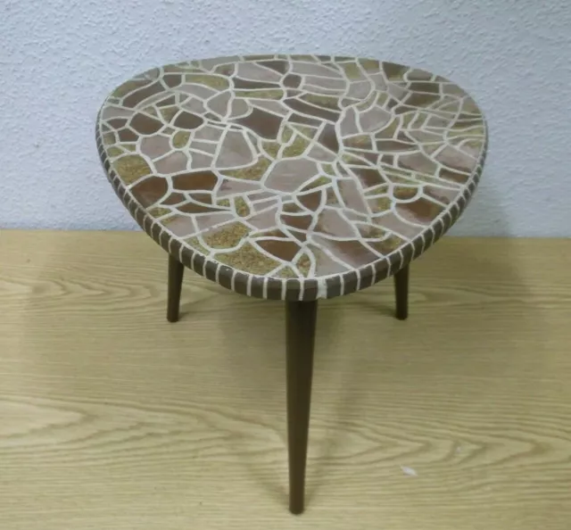 50er 60er Beistelltisch Blumenhocker Dreibein Stein Mosaik mid century 50s 60s