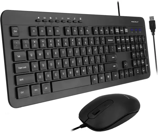 Wired Keyboard and Mouse Combo, Macally Full Sized Ergonomic USB Keyboard and Mo