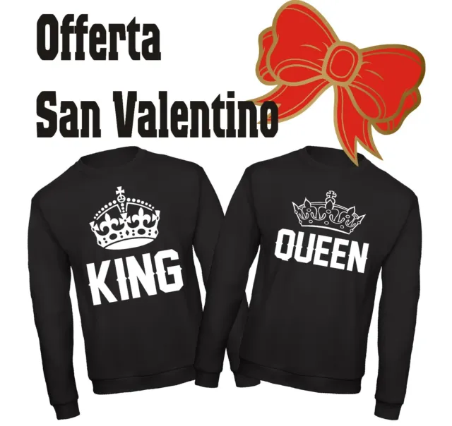 Felpe innamorati SAN VALENTINO King Queen Re Regina idea regalo Uomo Donna Amore