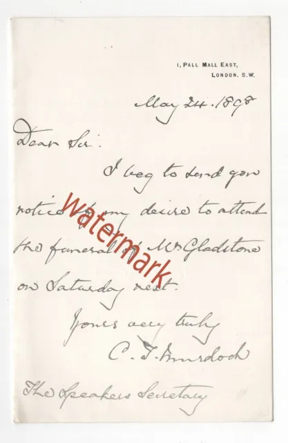 Charles Townshend Murdoch, politician & banker, autograph letter, 1898