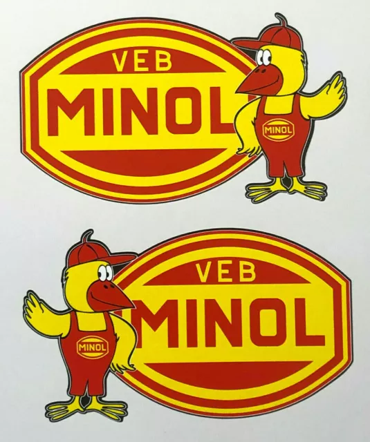 2x MINOL Pirol Aufkleber 12x7cm DDR Sticker Oldschool Kult VEB Oldtimer Auto TOP