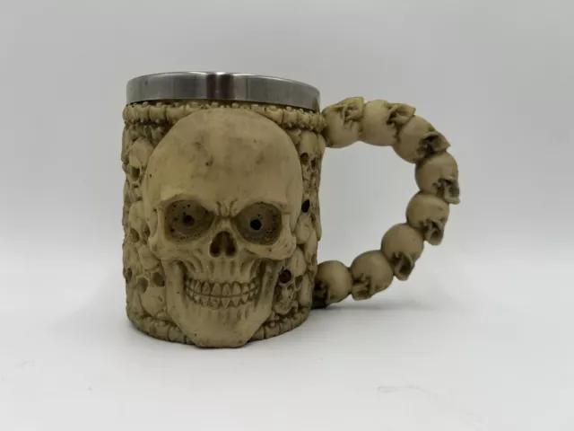 VINTAGE 3D SKULL Coffee Mug Drinking Cup Beer Stein Stainless Steel Lined Resin