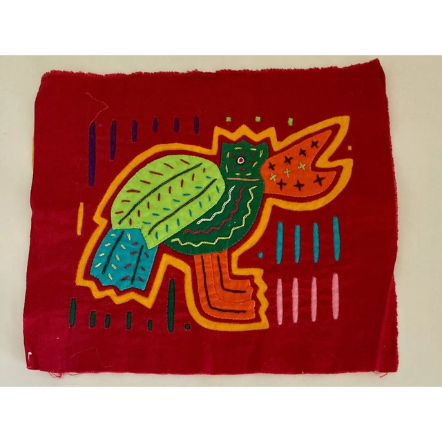 Red Mola Toucan design fabric art reverse applique from Panama 7 x 8 inches