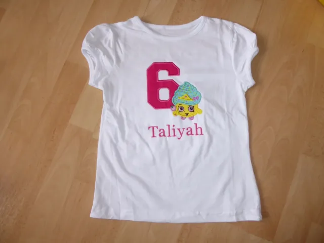 T-shirt personnalisé brodé Shopkins cupcake 1er 2ème anniversaire fille top nom 3