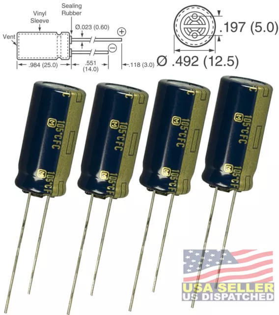 4x Panasonic FM 1000uF 35v Low-ESR radial capacitors caps 105C 12.5mm 12.5x25