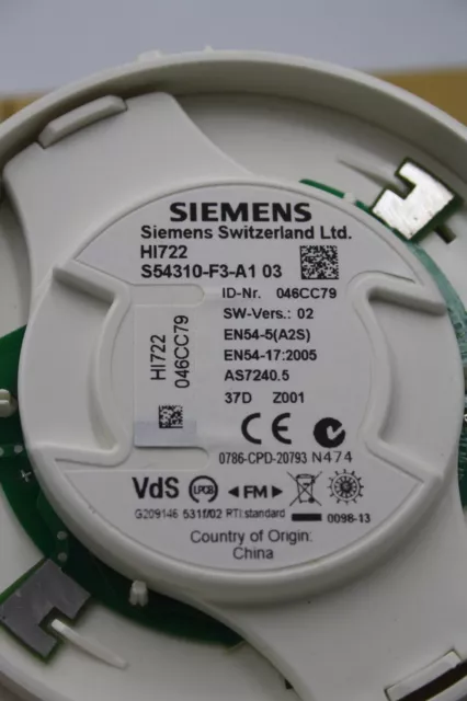 Siemens H1722 S54310-F3-A1 03 Rilevatore di calore 3