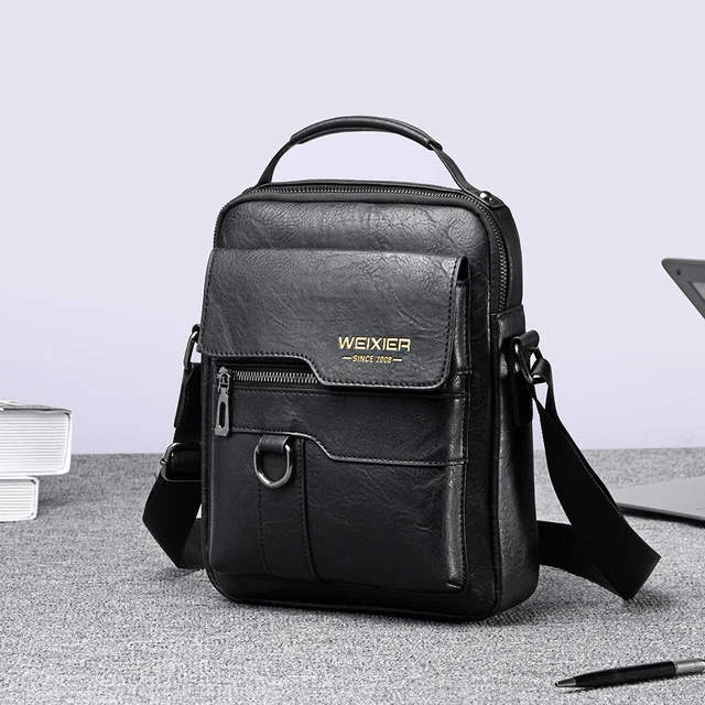 Weixier Messenger PU leather Business travel Mens crossbody Shoulder bag
