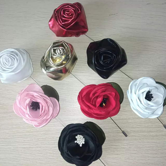 Faux Leather Floral Corsage ROSE LAPEL PIN Brooch Fabric Flower Wedding Prom UK