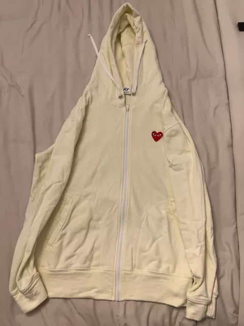 Comme Des Garçons Play Cdg Play Zip Up Men’s Zip Up Ivory With Red Heart Size Xl