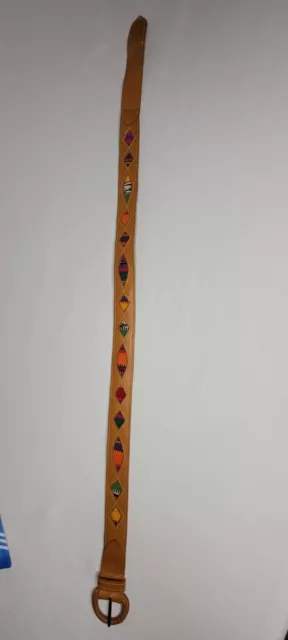 Leather Belt Brown w/Southwestern Weave Inserts Size 30 Made in USA