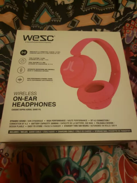 WESC Wireless On- Ear Headphones Pink NIB