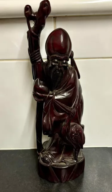 Vintage Shou Lao Xing Carved Rosewood Sculpture Of The God Of Longevity 37 Cm