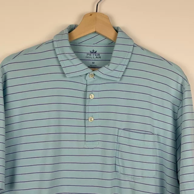 Peter Millar Seaside Wash Polo Shirt Pocket Striped Blue Mens Medium M 2