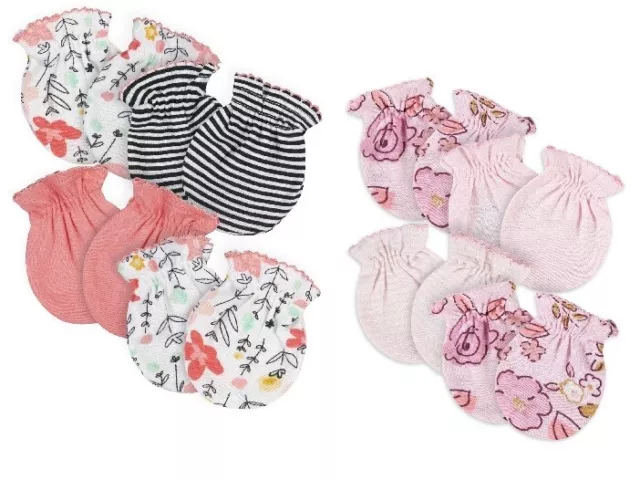 Gerber Baby Girl 4-Pack Flower/Pink Mittens Size 0-3M LOT OF 2!