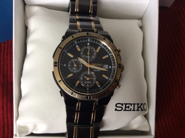 MEN'S SEIKO CHRONOGRAPH 100m Analogue 7T62-OFYO Gold & Black Watch Boxed.  £ - PicClick UK