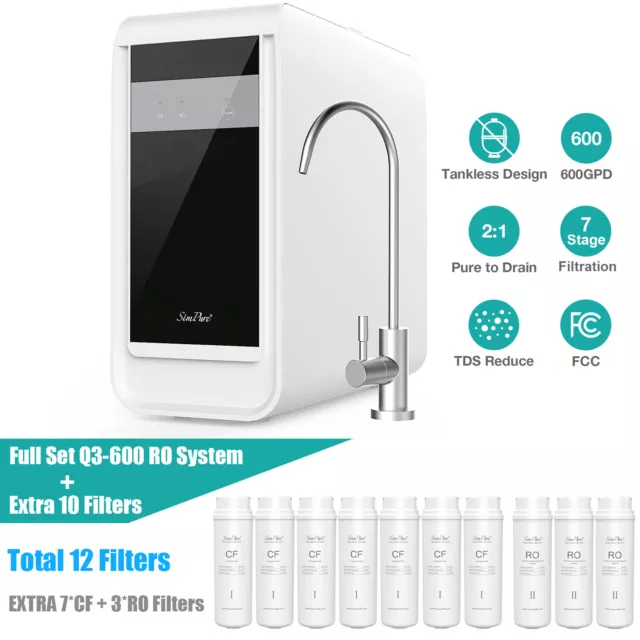 SimPure Q3-600G 7 Stage Reverse Osmosis Tankless RO Water Filter System Purifier