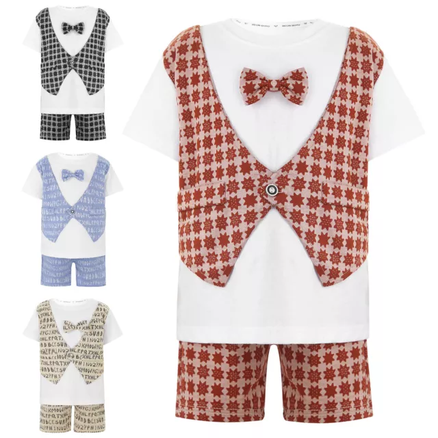 Kids Baby Boys Gentleman Outfit Bow Tie T-Shirt Shorts Set Summer Casual Clothes