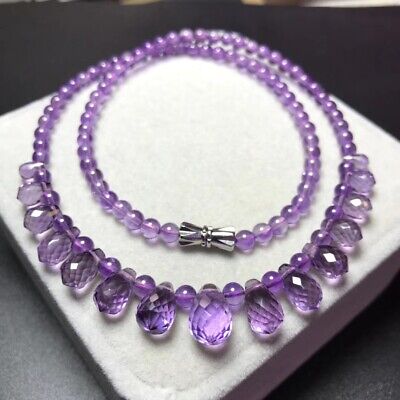 Natural Lavender Purple Amethyst Faceted Round Beads Women Necklace 10mm AAAA