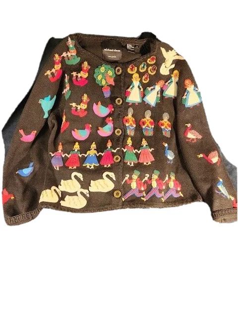 Michael Simon 12 Days of Christmas Themed Black Holiday Sweater Size XL