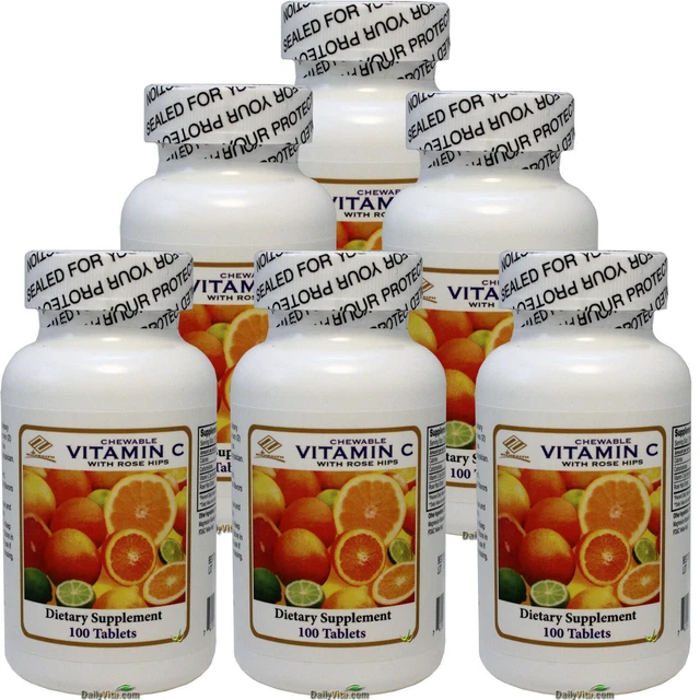 6 x NuHealth Vitamin C With Rose Hips 100 Chewable Tablets Fresh Made In USA