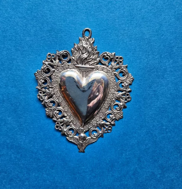 Votivgabe - Um 1950 -  Ex Voto - Sehr Schönes Herz Ca. 9,5 Cm - Versilbert