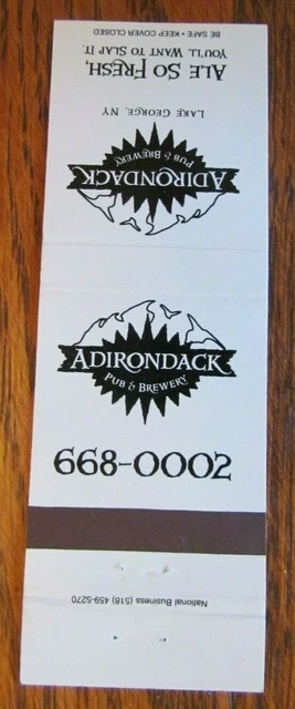 Adirondack Brewery Brew Pub Matchbook Matchcover (Lake George, New York) -E1 3