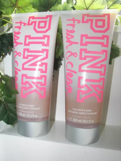 Lot Of 2 Victoria's Secret Pink Fresh & Clean 2 In 1 Wash Scrub Body Bath Large