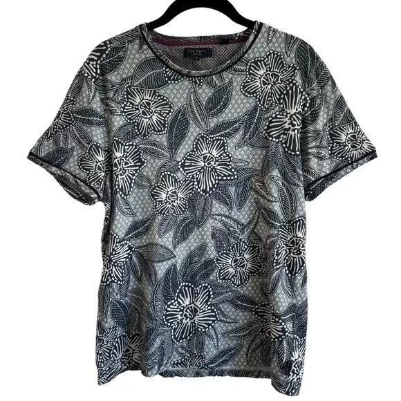 TED BAKER BLUE Floral Short Sleeve Tee, Size 4 (Large) $35.00 - PicClick