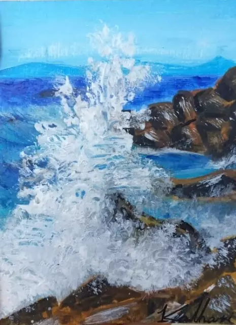 Ocean Wave Beach Seascape Original Acrylic Painting Sea Hand Paint ACEO 2.5x3.5