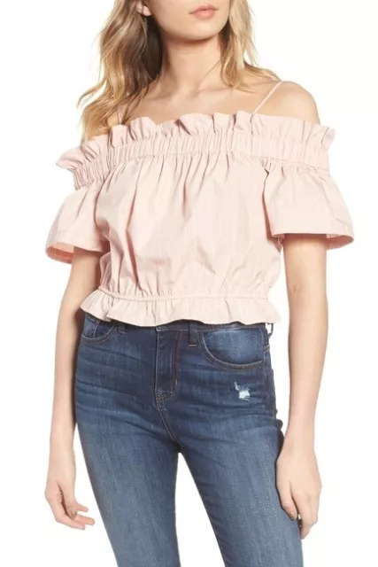 BP. 152929 Women's Cold Shoulder Ruffle Trim Light Pink Top Sz. L