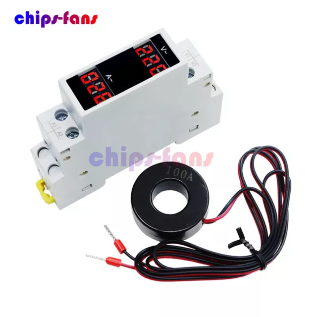 AC80-500V 1-100A DIN Rail Single-Phase Digital Display Voltage Current Meter New