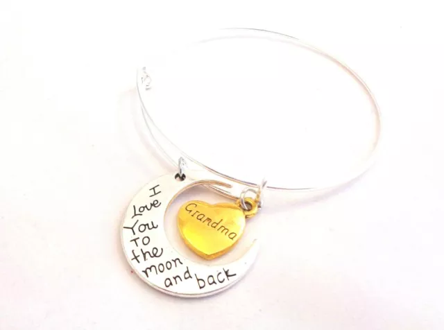 I LOVE YOU TO THE MOON & BACK 'GRANDMA' BANGLE - Family Fashion / Gift  Bangle