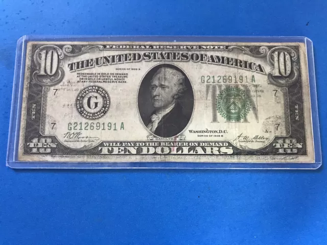 1928 B $10 TEN DOLLARS FRN “GOLD ON DEMAND” .....Lot #21b