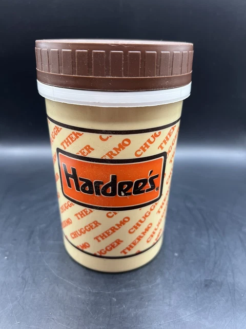 Hardees Thermo Chugger Plastic Travel Thermos Mug Cup Screw On Lid Whirley Vntg