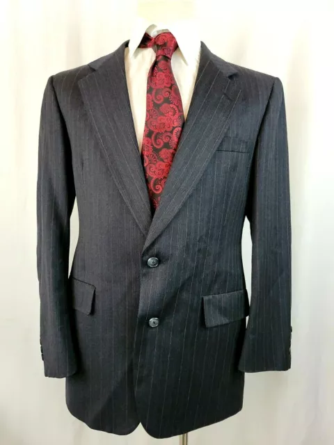 Hart Schaffner Marx Mens Size 40 Regular Gray Striped Wool Suit Jacket