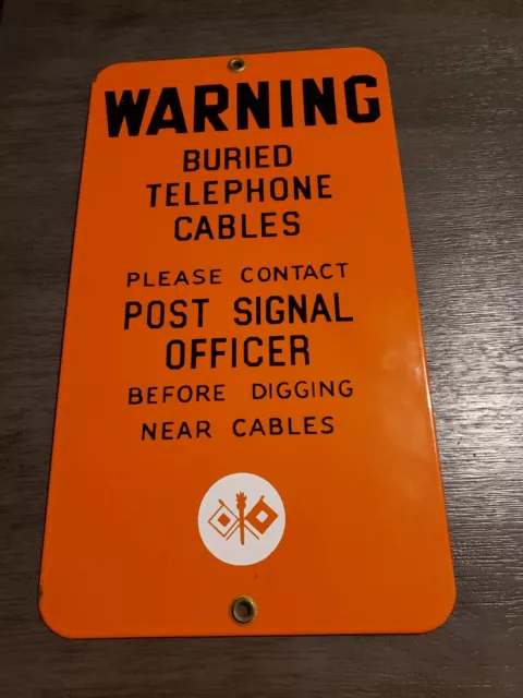 Us Army Signal Corps Porcelain Sign Buried Cable Warning Telephone