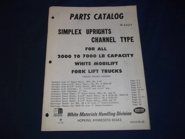 Bianco Simplex Verticale Canale Tipo Per 2000 A 7000LB Muletto Parti Libro