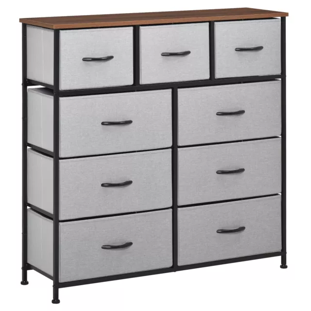 9 Drawers Storage Chest Dresser Organizer Unit w/ Steel Frame Wood Top Easy Pull