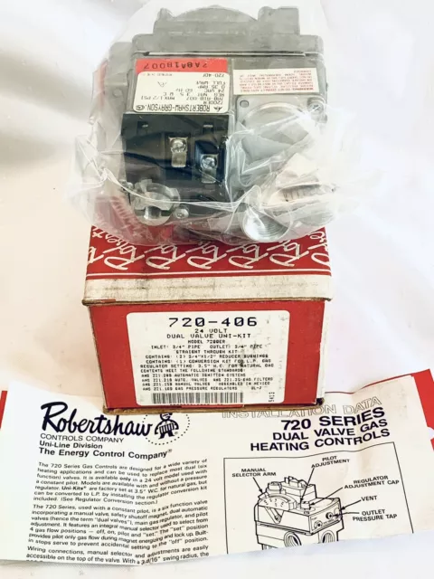 ROBERTSHAW 720-406 Dual Gas Valve Uni-Kit 24 Volt 3/4" Inlet Outlet # 7200ER NOS
