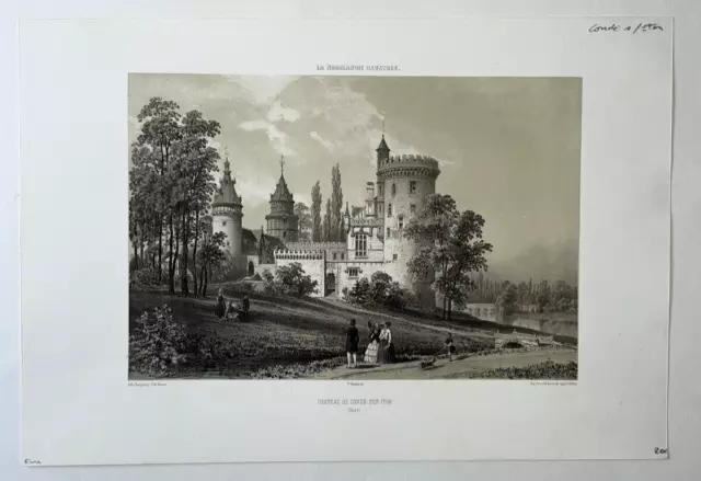 CHATEAU CONDE SUR ITON Eure LITHOGRAPHIE Felix Benoist CICERI Normandie XIX° 2