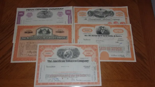 Lot of 5 Different Stock Certificates S52