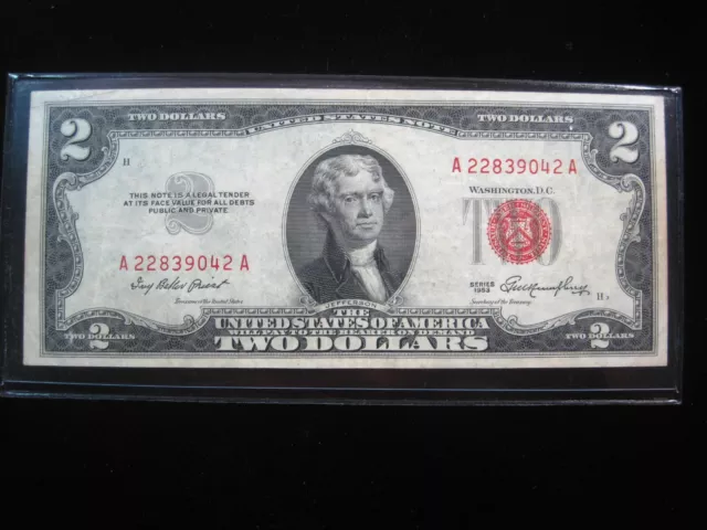 USA $2 1953 A22839042A # UNITED STATES Note RED Seal Dollars Circ Bill Money