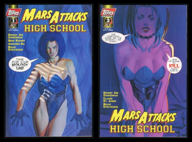 Mars Attacks High School Comic Set 1-2 Lot Topps 1997 Brian Stelfreeze Cover Art